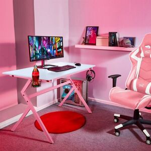 NEO DIRECT Neo Pink Ergonomic pc Gaming Office Desk with Headphone Hook