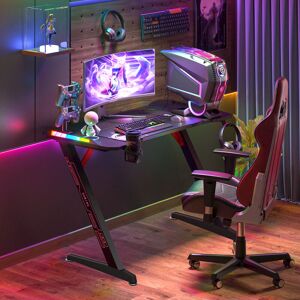 UNHO 140cm Large Computer Gaming Desk pc Table Home Office Desk rgb Lighting