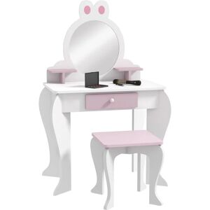 Zonekiz - Kids Dressing Table with Mirror and Stool, Drawer, Storage Shelf - White - White