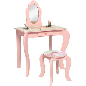 ZONEKIZ Kids Dressing Table with Mirror and Stool, Vanity Table for 3-6 Years Pink - Pink