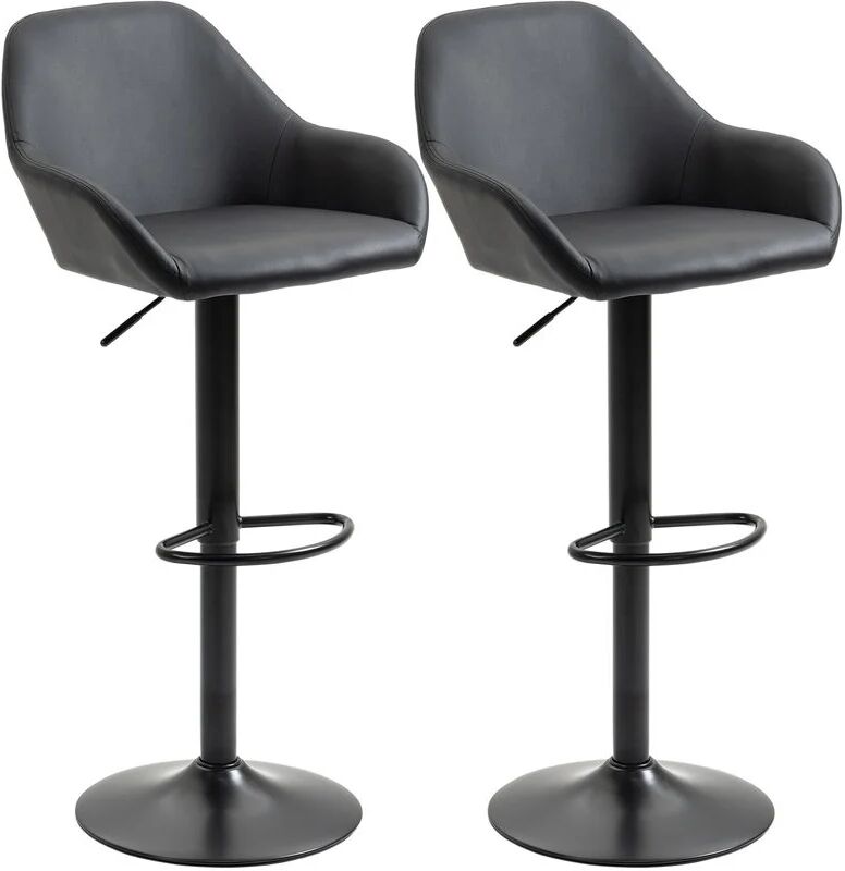 HOMCOM Adjustable Bar Stools Set of 2 Swivel Barstool w/ Footrest Kitchen Dining Room Black - Black