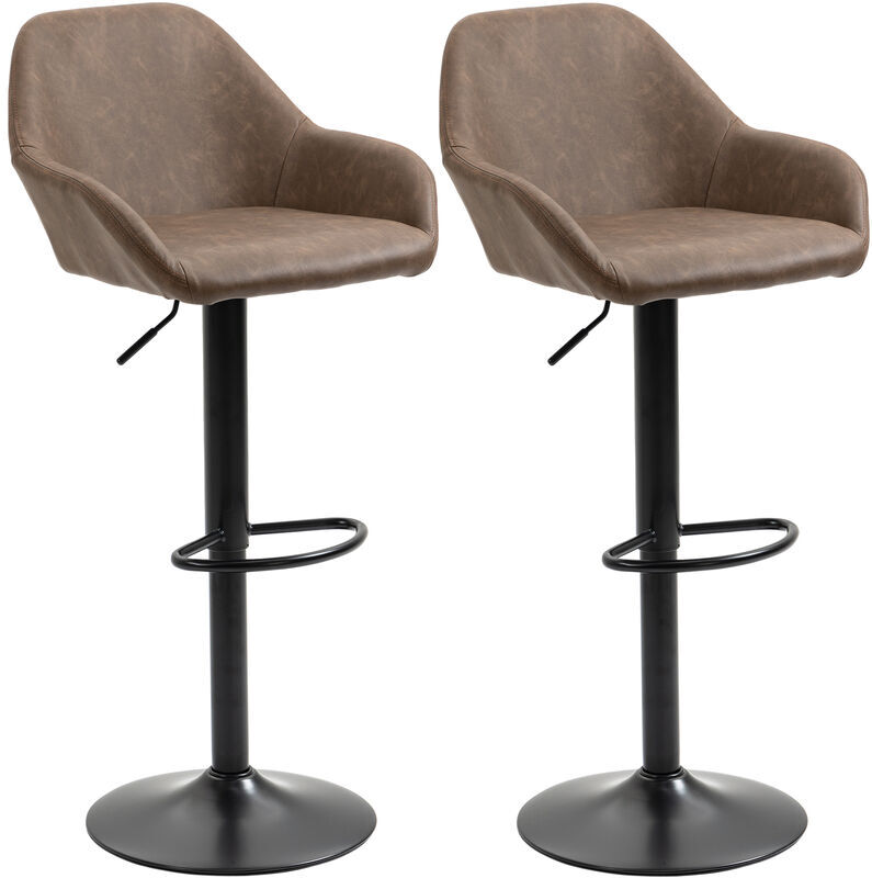 Homcom - Adjustable Bar Stools Set of 2 Swivel Barstool w/ Footrest Kitchen Dining Room Dark brown - Dark brown