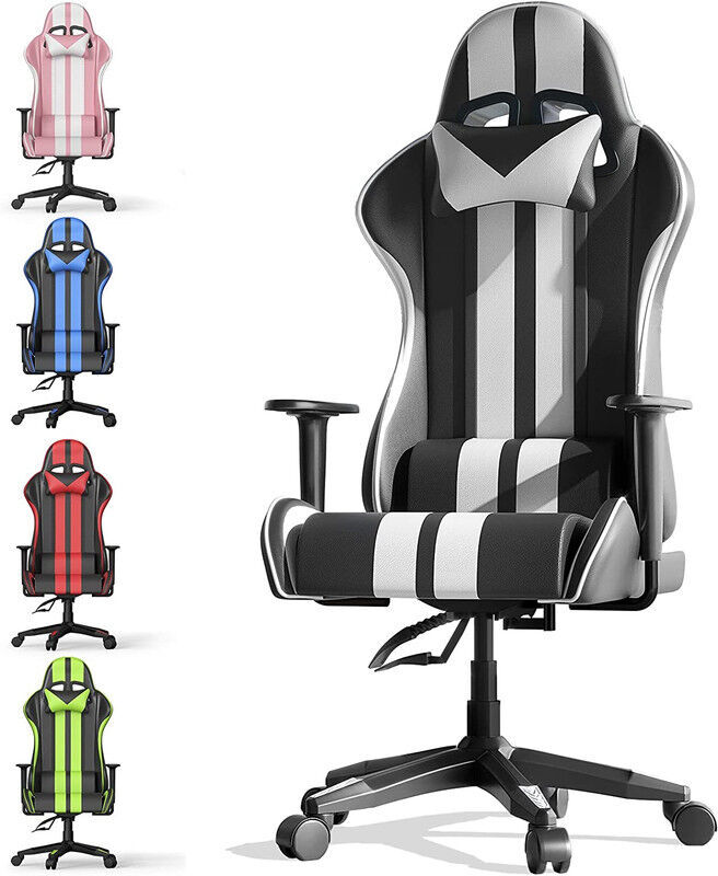 Bigzzia - Gaming Chair - High Back Racing Office Computer Chair Ergonomic Video Game Chair with Height Adjustable Headrest and Lumbar Support for