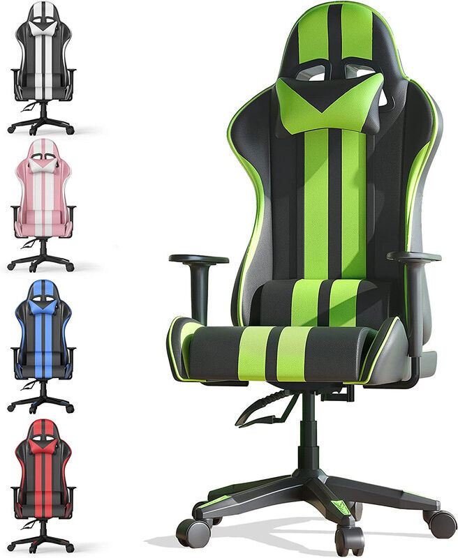 Bigzzia - Gaming Chair - High Back Racing Office Computer Chair Ergonomic Video Game Chair with Height Adjustable Headrest and Lumbar Support for