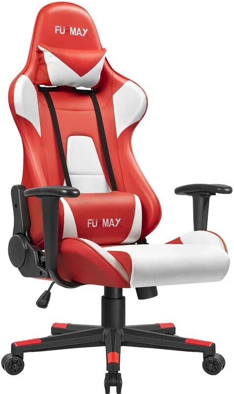 Devoko - Gaming Chair Ergonomic pc Computer Office Chair Racing Leather Adjustable Swivel Chair with Headrest and Lumbar Support for Adults,Red - Red