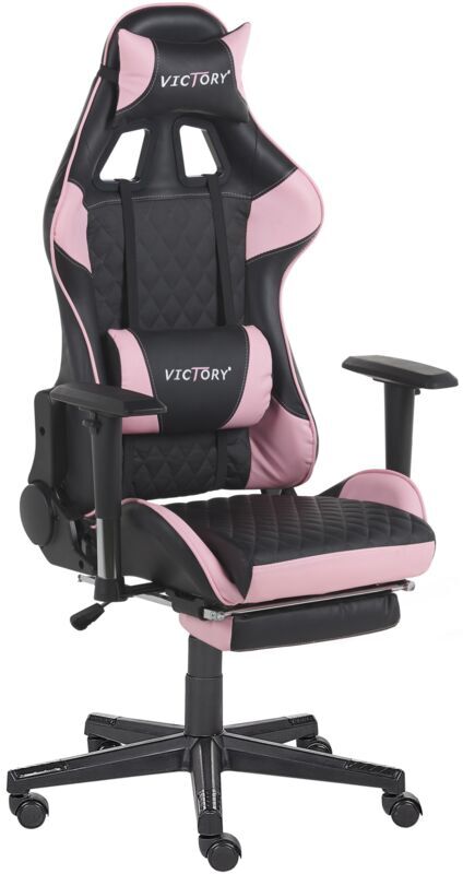 BELIANI Gaming Chair Ergonomic Footrest Adjustable Armrests Black and Pink Victory - Pink