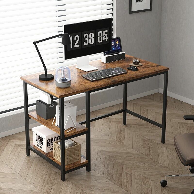 Computer Desk with 2 Shelves on Left or Right for Office Home Study Writing 100cm brown - Mcc Direct