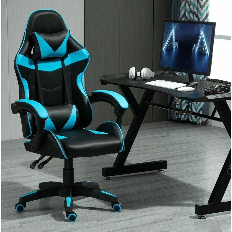 Mcc Direct - Swivel Gaming Chair Faux Leather Home Office Chair Sports Desk Tilt Chair a blue