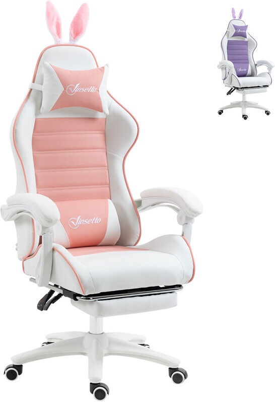 Vinsetto Racing Style Gaming Chair with Footrest Removable Rabbit Ears Pink - Pink