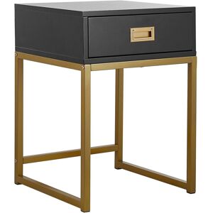 Beliani - Side Table Black with Gold Metal Base Storage Drawer Bedside Nightstand 40 x 40 cm Largo