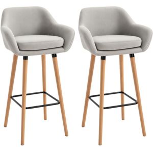 Homcom - 2 PCs Modern Upholstered Fabric Bucket Seat Bar Stools w/ Solid Wood Legs Beige