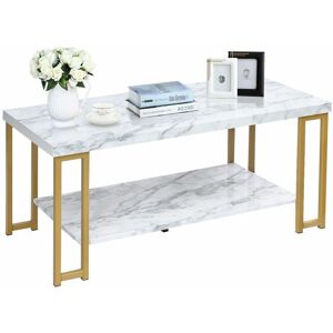 Costway - 2-Tier Coffee Table Faux Marble Accent Rectangular Cocktail Table Tea Table