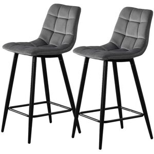 CLIPOP Bar Stools,2x Velvet Breakfast Bar Chairs with Backrests and Matt Metal Legs Seat Hight 65cm, Grey