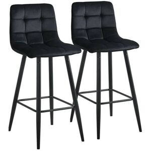 Clipop - 2 x Bar Stools, Velvet Breakfast Bar Chairs with Backrests and Matt Metal Legs Seat Hight 65cm, Black