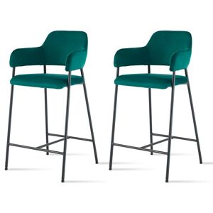 Clipop - Bar Stools,2x Velvet Breakfast Barstools, Modern Upholstered Chair, Seat High 65cm, Green