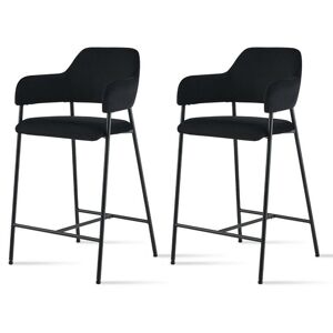 Clipop - Bar Stools,2x Velvet Breakfast Barstools, Modern Upholstered Chair, Seat High 65cm, Black