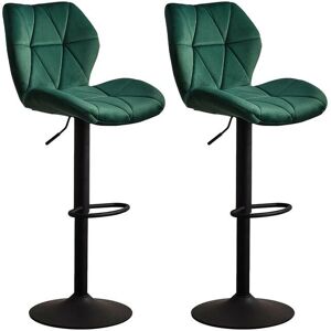 Clipop - 2 x Bar Stools, Velvet Height Adjustable Breakfast Barstools with Swivel Gas Lift and Steel Footrest, Green