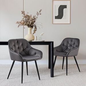 CLIPOP Velvet Dining Chairs Set of 2 Thick Padded Seat Kitchen Chair with Arms and Metal Legs Accent Chairs for Living Room Dining Room, Grey