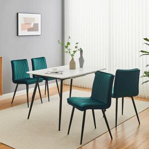 Clipop - Dining Chairs, Set of 4 Velvet Kitchen Dining Chairs, Upholstered Seat with Black Metal Legs,Green