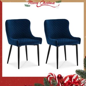 Clipop - Velvet Dining Chairs 2X Upholstered Kitchen Leisure Chairs with Metal Legs Accent Chair, Blue