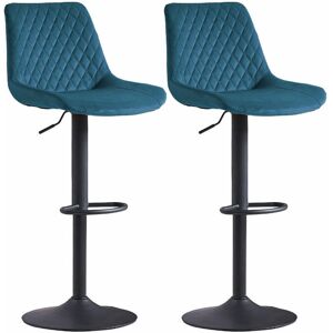 Ainpecca - Bar Stools Gas Lift Stools Velvet Breakfast Kitchen Club Cafe Swivel Chairs,2Pcs Teal