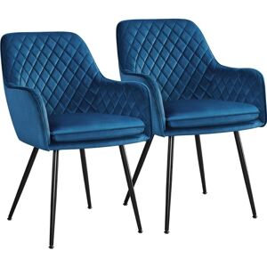 2PCS Velvet Fabric Accent Chair Metal Legs Upholstered Modern Tufted Arm Chairs with Backrest/Armrest, Blue - Yaheetech