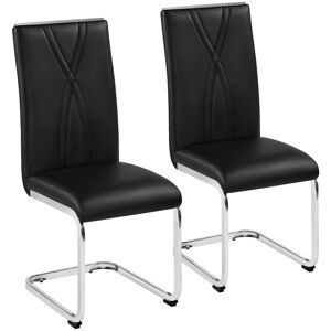 Yaheetech - 2pcs High-Back Faux Leather Dining Chair Set with Metal Legs, Black