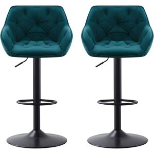 Ainpecca - 2pcs Luxury Bar Stools Velvet Dining stools Padded Armrest Swivel Bar Chairs Height adjustable Breakfast Kitchen-Teal