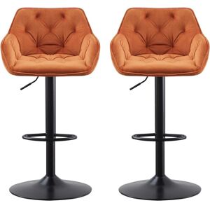 Ainpecca - 2pcs Luxury Bar Stools Velvet Dining stools Padded Armrest Swivel Bar Chairs Height adjustable Breakfast Kitchen-Orange