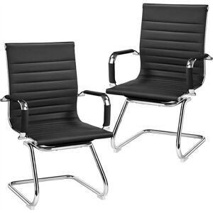 Yaheetech - 2pcs Office Reception Chair with Sled Metal Base and Covered Armrests, Black