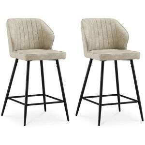 CLIPOP Bar Stools,2x Faux Leather Padded Breakfast Bar Chairs with Backrest and Metal Legs, High Back Dining Stools, Beige