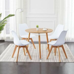 Clipop - Dining Chair Set of 4 Upholstered Kitchen Chair with Beech Legs and Comfortable pu Seat Retro Lounge Corner Chairs White