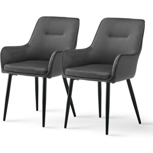 CLIPOP Dining Chairs 2x Velvet Upholstered Seat Kitchen Chairs with Armrests, Comfy Accent Chair, Reception, Living Room Chair,Grey