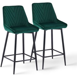 Clipop - Velvet Bar Stools,2x Upholstered Seat Kitchen Counter Chairs Breakfast Barstools with Footrest,Seat Height 65cm, Green