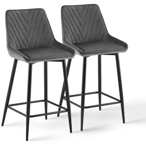 Clipop - Velvet Bar Stools,2x Upholstered Seat Kitchen Counter Chairs Breakfast Barstools with Footrest,Seat Height 65cm, Grey