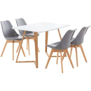 Life Interiors - Dallas Lorenzo Dining Set - a White Wooden Dining Table and Set of 4 Grey Polypropylene Dining Chairs - Dining Room Kitchen