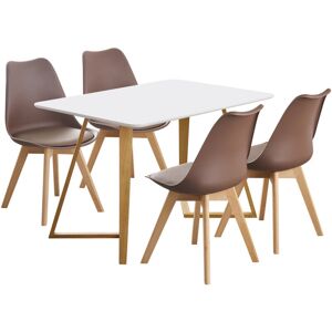 LIFE INTERIORS Dallas Lorenzo Dining Set - a White Wooden Dining Table and Set of 4 White Polypropylene Dining Chairs - Dining Room Kitchen