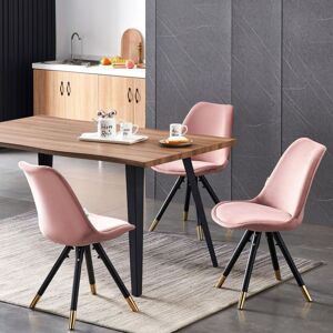 Life Interiors - Rocco lux Sofia Dining Set - an Oak Wooden Dining Table and Set of 4 Pink Velvet Dining Chairs - Dining Room Kitchen