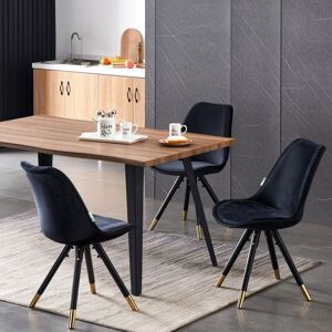 Life Interiors - Rocco lux Sofia Dining Set - an Oak Wooden Dining Table and Set of 4 Black Velvet Dining Chairs - Dining Room Kitchen