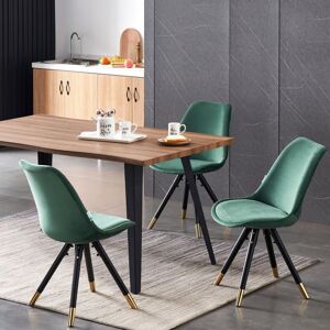 Life Interiors - Rocco lux Sofia Dining Set - an Oak Wooden Dining Table and Set of 4 Green Velvet Dining Chairs - Dining Room Kitchen