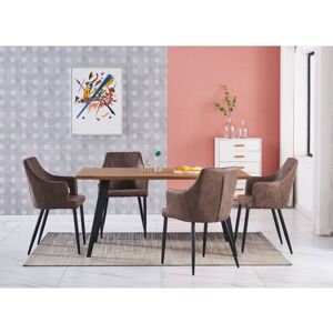 Life Interiors - Rocco lux Zarah Dining Set - an Oak Wooden Dining Table and Set of 4 Dark Brown Leather Dining Chairs - Dining Room Kitchen