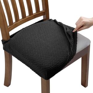 TINOR 6PCS Stretch Chair Covers Jacquard Embossed Removable Washable for Dining Room Kitchen Office Hotel Black (with Back Straps)