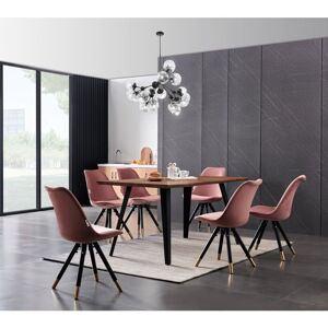 Life Interiors - Rocco lux Sofia Dining Set - an Oak Wooden Dining Table and Set of 6 Pink Velvet Dining Chairs - Dining Room Kitchen