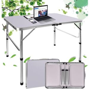 DAY PLUS 90 60cm Folding Computer Desk, Compact Save Space Small Home Office Laptop Work Desk, 2 Gears Adjustable Height Aluminum