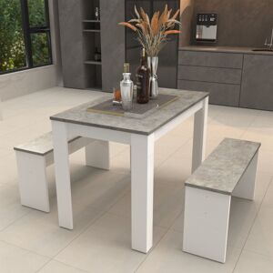 Abrihome - Dining Table Set, 3-Piece Dining Table and Bench Set 4-Person Space-Saving Dinette for Kitchen, Dining Room(Grey and White)