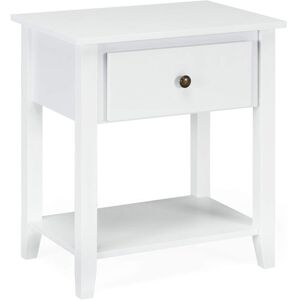Costway - Narrow Side End Table Accent Table with 1 Drawer & Open Storage Shelf & Solid Pine Wood Legs White