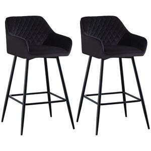 AINPECCA Set of 2 Velvet Barstools Fabric Upholstered seat with Backrest & Armrest Black Metal Legs Kitchen Breakfast Counter Chairs (Black velvet, 2