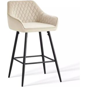 Ainpecca - Set of 1 Velvet Barstools Fabric Upholstered seat with Backrest & Armrest Black Metal Legs Kitchen Breakfast Counter Chairs (Beige velvet,