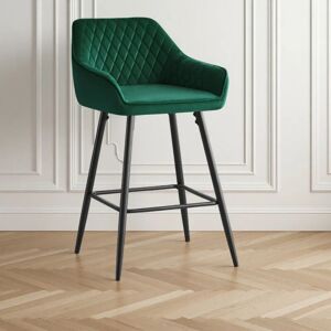 1X Velvet Barstools Fabric Upholstered seat with Backrest Armrest Black Metal Legs Kitchen Breakfast Counter Chairs Green - Ainpecca