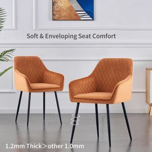 Ainpecca - Set of 2 Velvet Dining Chairs Orange Upholstered Seat with Metal Legs Living Room(Orange,2)